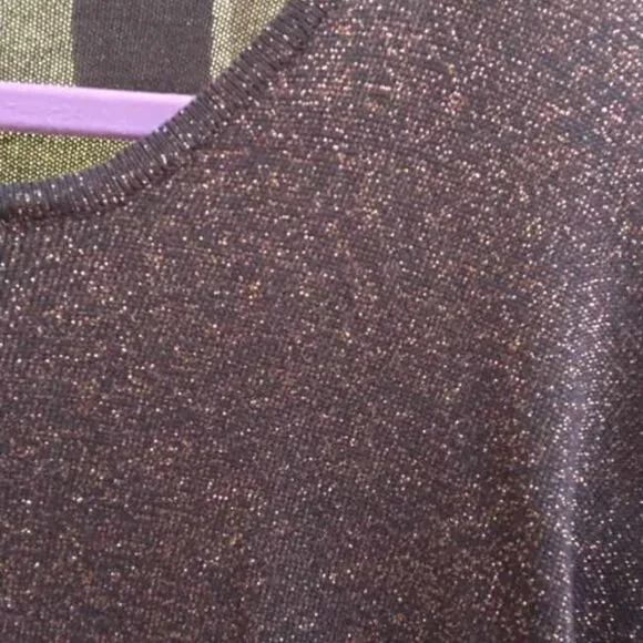 Lane Bryant Holiday Design Collection Metallic Bronze Weaving Dark Brown Sweater - Picture 9 of 9